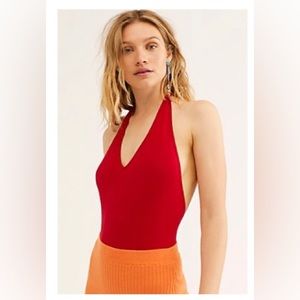 Free People Landry Bodysuit in red